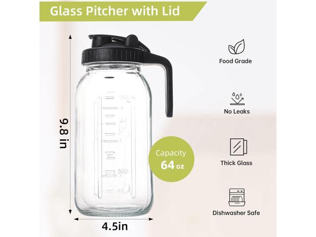 2 Quart Glass Pitcher with Lid for Fridge, Cold Brew Coffee Maker 64 oz, 2 Pack Airtight Leakproof Iced Tea Pitcher with Stainless Steel Filter,...