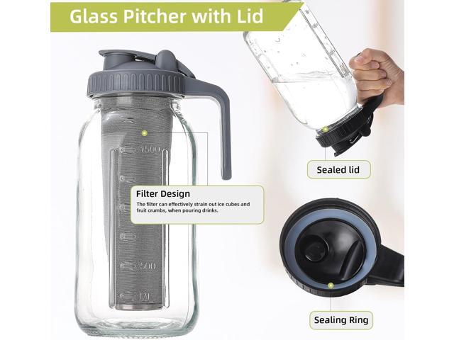2 Quart Glass Pitcher with Lid for Fridge, Cold Brew Coffee Maker 64 oz, 2 Pack Airtight Leakproof Iced Tea Pitcher with Stainless Steel Filter,...