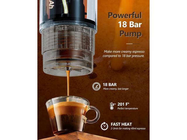 CONQUECO Portable Espresso Machine Travel: 12v Car Coffee Maker with Battery for Camping - Small Electric - 2.5 Mins Heating - Set With Ground...