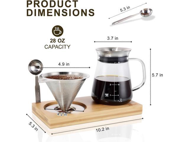 Aquach Pour Over Coffee Maker Set with Extra Large Coffee Dripper, 28 oz Glass Carafe, Stainlesss Steel Coffee Scoop and Bamboo Storage Tray,...