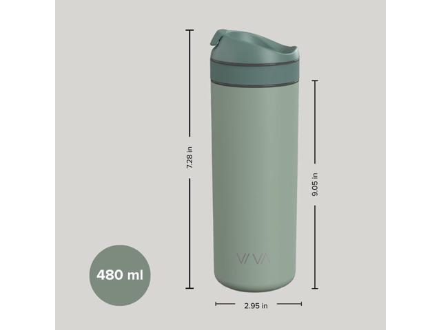VIVA Recharge Mint Insulated Tea & Coffee Mug & Travel French Press Coffee Maker, 16 oz, Brew & Drink From the Same Coffee Mug On the Go or Camping