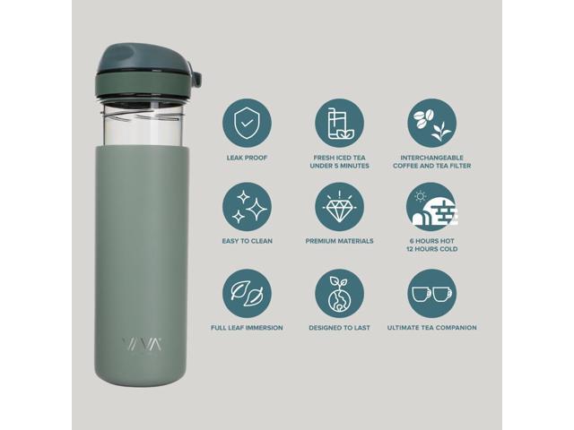 VIVA Recharge Mint Insulated Tea & Coffee Mug & Travel French Press Coffee Maker, 16 oz, Brew & Drink From the Same Coffee Mug On the Go or Camping