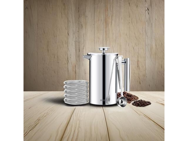 Miuly French Press 34oz, Double Insulated 304 Stainless Steel Coffee Press,Stainless Steel French Press with 2 Extra Fliters and 1 Coaster Mat...