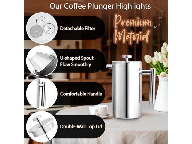 Miuly French Press 34oz, Double Insulated 304 Stainless Steel Coffee Press,Stainless Steel French Press with 2 Extra Fliters and 1 Coaster Mat...