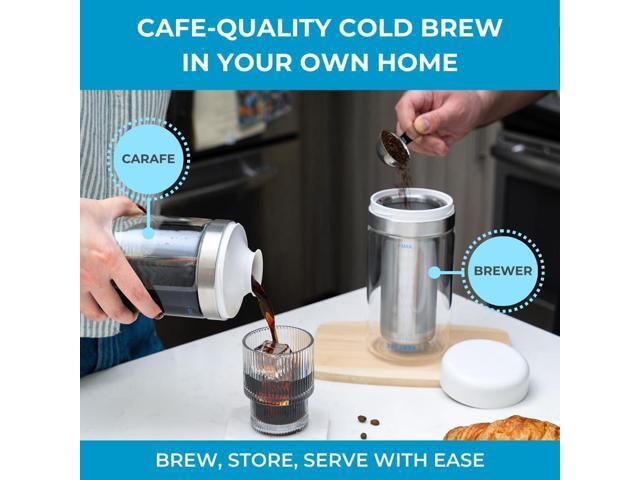Cold Brew Coffee Maker Set (Brewer & Carafe), Up to 12 Servings of Concentrate, Reusable Stainless Steel Dual Filter, Durable Borosilicate Glass &...