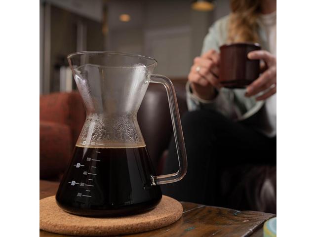 London Sip Glass Pour Over Coffee Carafe Coffee Maker with Reusable Stainless Steel Filter, Ergonomic Handle, and Easy-Pour Spout, 4-Cup (600 mL)