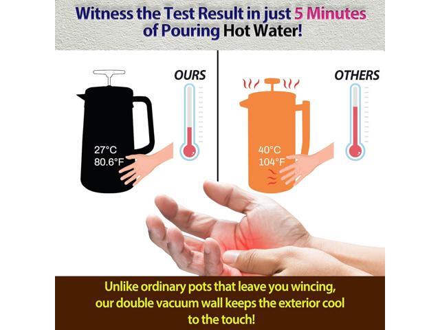 PortableAnd 34oz Double Vacuum Insulation Large Silicone French Press Coffee Maker with Silicone Ring, Stainless Steel, Perfect for Camping,...