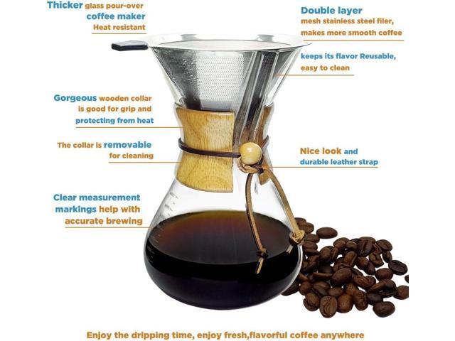 Pour Over Coffee Maker 20 oz Drip Coffee Pot Set Glass Carafe with Filter Subjectthree Manual Brewer for Camping (6 cup/20 oz)