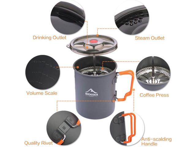 widesea Camping Coffee Pot 750ML, French Press Coffee Maker,Lightweight Backpacking Pot with Collapsible Handle For Camping,Hiking,Fire Cooking