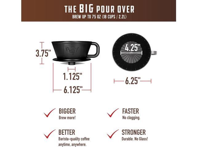 Big Joe Large Pour Over Coffee Maker w/ 50 Filters, Brews from 12 up to 75 Ounces, Fits Any Drinkware, Dishwasher Safe, Made in USA