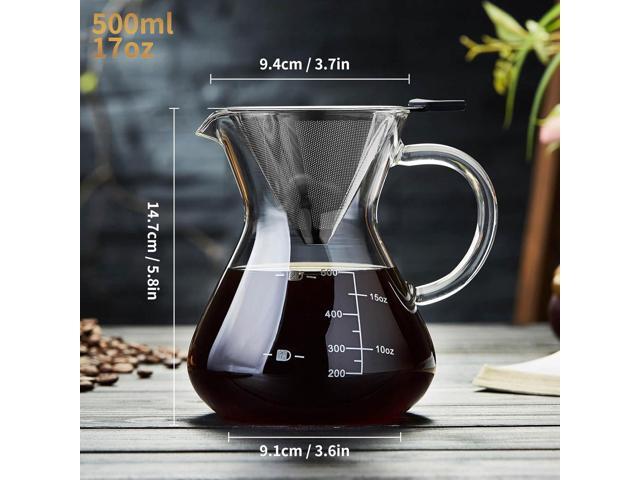 Unbreakable - Pour Over Coffee Maker with Double Stainless Filter 17oz, Thickened Heat-Resistant Borosilicate Glass Dripper Coffee Pour Over,...