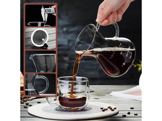 Unbreakable - Pour Over Coffee Maker with Double Stainless Filter 17oz, Thickened Heat-Resistant Borosilicate Glass Dripper Coffee Pour Over,...