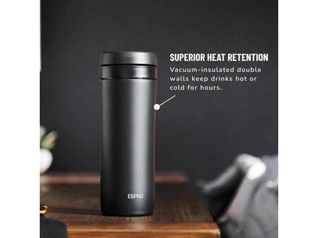 ESPRO P1 12 Ounces French Press Coffee Maker for Travel, Double-Walled Stainless Steel Vacuum Insulated, Matte Meteorite Black