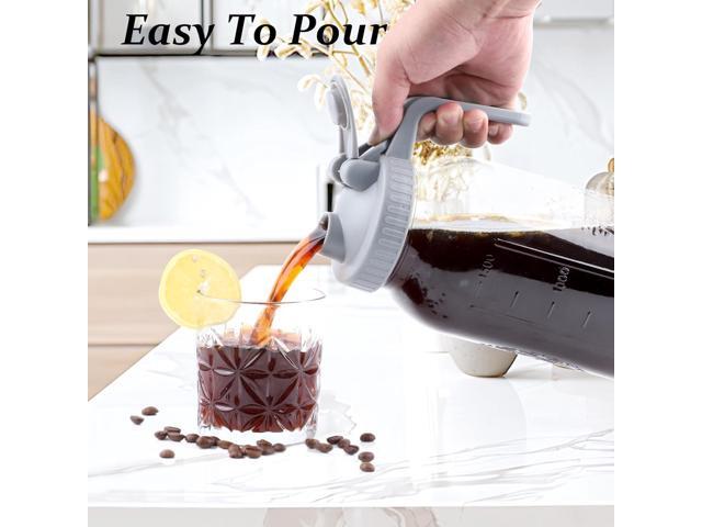 Cold Brew Coffee Maker 64 Oz Mason Jar Cold Brew Pitcher With Strainer 2 Set Half Gallon Wide Mouth Glass Iced Coffee Maker With Spout Lids 2 Quart...