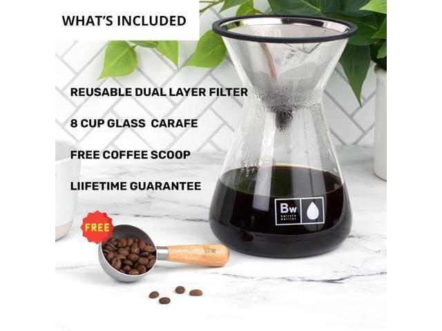 Barista Warrior Pour Over Coffee Maker Set Pour Over Kit Includes Large Glass Carafe, Reusable Dripper Filter, and Coffee Scoop 8 Cup Drip Brewer...