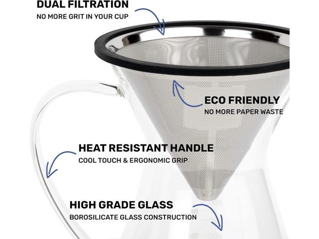 Barista Warrior Pour Over Coffee Maker Set Pour Over Kit Includes Large Glass Carafe, Reusable Dripper Filter, and Coffee Scoop 8 Cup Drip Brewer...