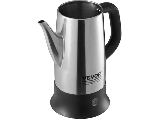 VEVOR Electric Percolator Coffee Pot 12-Cup, 304 Stainless Steel Coffee Percolator, 1000W, Automatic Keep-Warm & Split Power Base