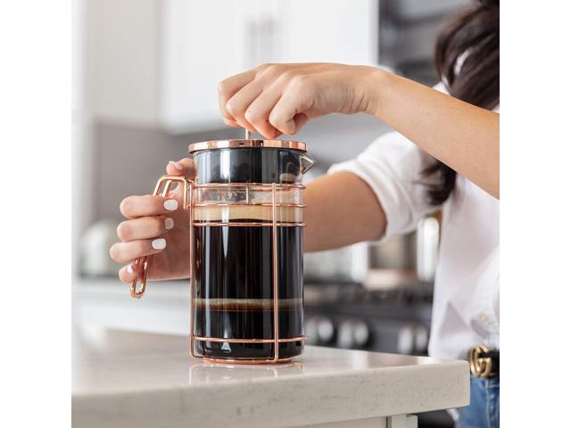 French Press and Tea Maker - 1000ml Coffee Maker Press - Premium Coffee Press with Rose Gold Finish - Thick Glass and Stainless Steel Coffee Brewer...