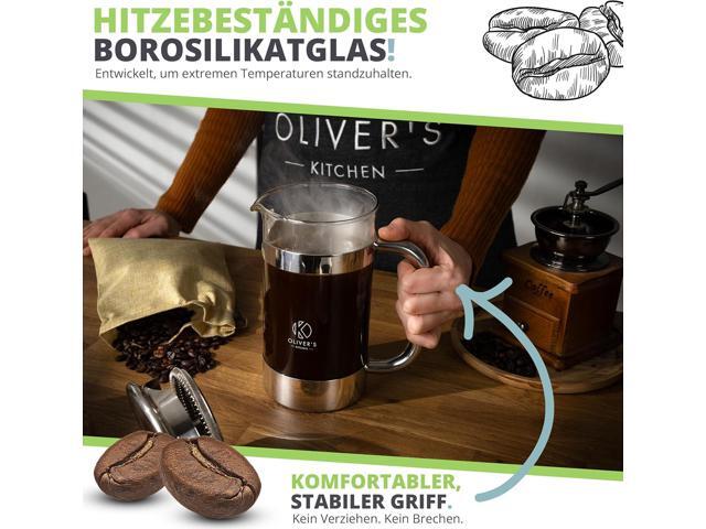 Oliver's Kitchen Premium French Press Cafetiere Coffee Maker - Thermal Insulated Double Wall - Stainless Steel 1 Liter