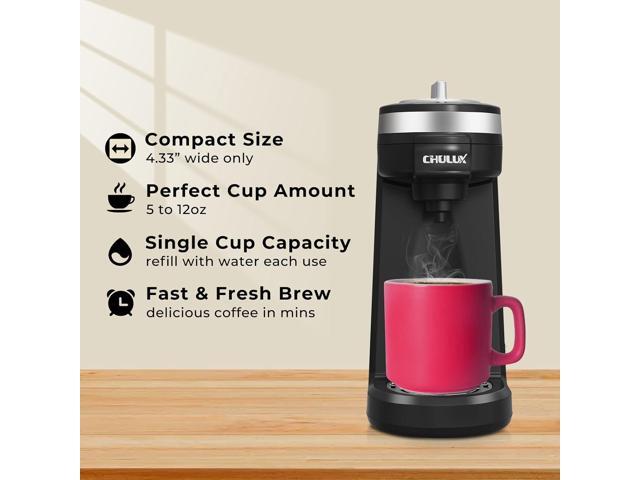 CHULUX Single Serve Coffee Maker for K Capsule and Ground Coffee, Single Cup Coffee Machine, Black