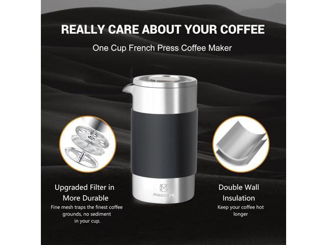 French Press Coffee Maker Set, Portable French Press with Mini Coffee Canister and Collection Bag, Single Serve 1 Cup Small Stainless Steel Double...