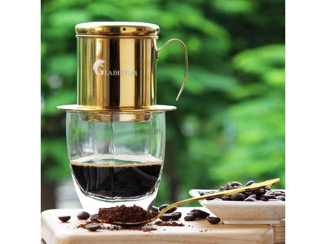 Vietnamese Coffee Maker Filter Phin, Small French Press Portable Cup, Single Serve Coffee Makers, Gift for coffee lovers (Gold, 1)