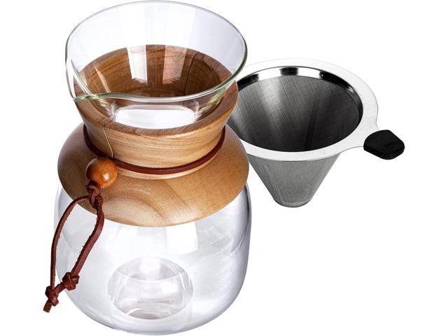 AGOGO Pour Over Coffeemaker Dripper with 304 Stainless Steel Filters Carafe High Capacity 10 Cup