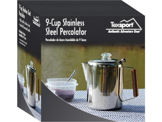 Texsport 9 Cup Stainless Steel Percolator Coffee Maker for Outdoor Camping