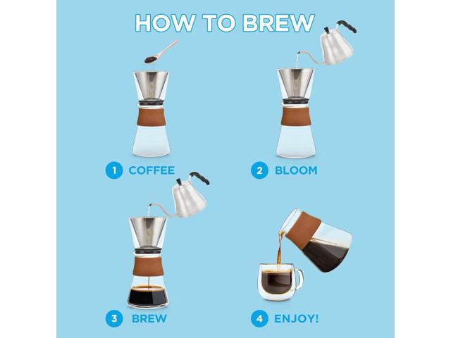 GROSCHE Amsterdam Glass Pour Over Coffee Maker - Single Cup Manual Dripper Brewer w/Removable Glass Top & Permanent Stainless Steel Filter - 27.6...