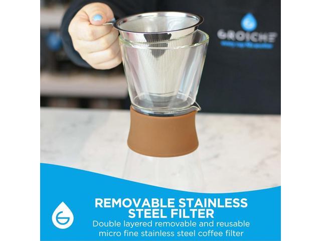GROSCHE Amsterdam Glass Pour Over Coffee Maker - Single Cup Manual Dripper Brewer w/Removable Glass Top & Permanent Stainless Steel Filter - 27.6...