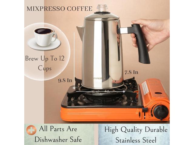 Mixpresso Stainless Steel Stovetop Coffee Percolator, 52 oz Classic Percolator Coffee Pot, Excellent As Camping Pot, 12 Cup Stainless Steel Camping...