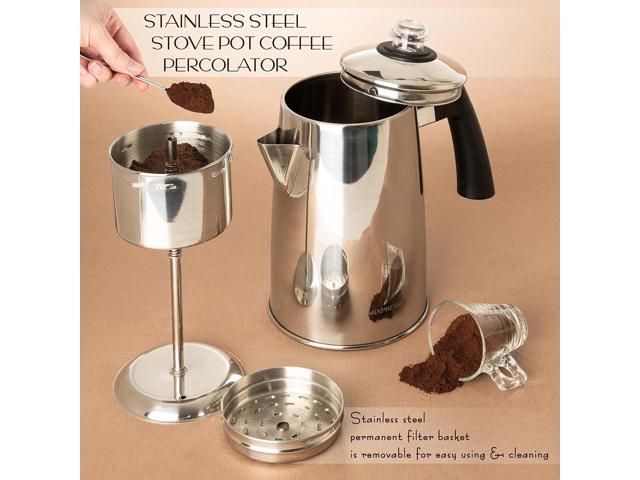 Mixpresso Stainless Steel Stovetop Coffee Percolator, 52 oz Classic Percolator Coffee Pot, Excellent As Camping Pot, 12 Cup Stainless Steel Camping...