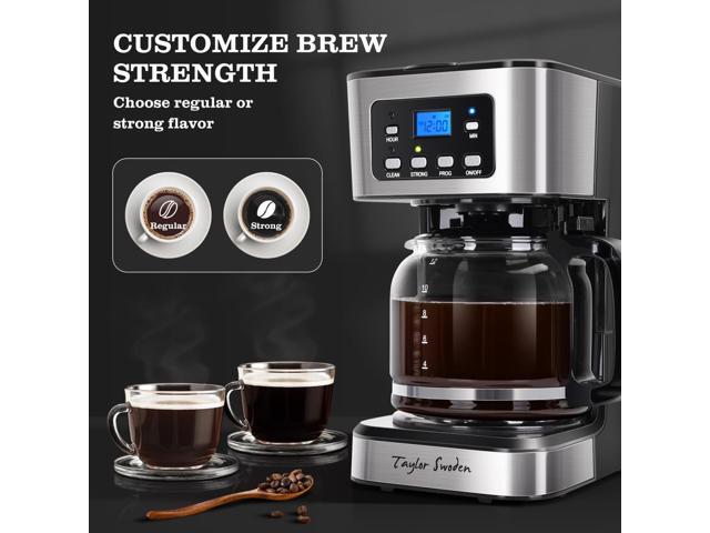 Taylor Swoden 12-Cup Programmable Coffee Maker, Regular & Strong Brew Drip Coffee Machine for Home and Office, Glass Carafe, Pause & Serve, Auto...