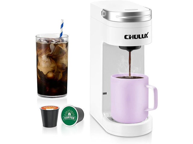 CHULUX Slim Single Serve Coffee Maker for K Pod, One Cup Coffee Maker Fits 7.3' Travel Mugs, Coffee Machine with 6 to 12oz Brew Sizes, Pearl White