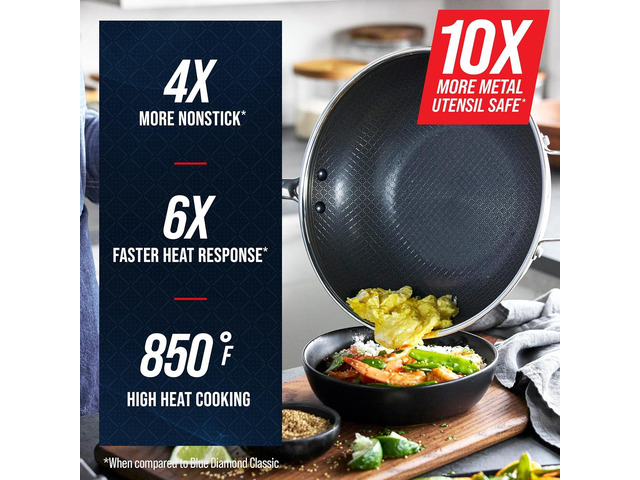 Blue Diamond Hybrid Nonstick Stainless Steel 12 Wok with Lid, PFAS-Free Ceramic Diamond Bond Stir-Fry Pan, Induction Ready, Dishwasher & Oven Safe,...