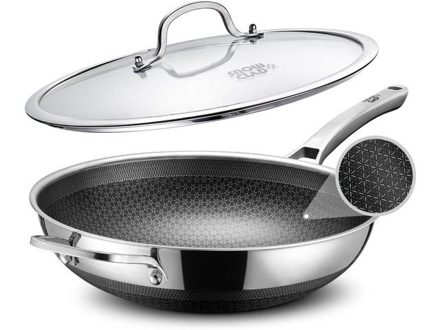 Wok, 13 Inch Hybrid Woks & Stir-fry Pans Nonstick, Non Toxic Stainless Steel Wok Pan with Lid, Dishwasher Induction Oven Broiler Safe, PFOA Free...