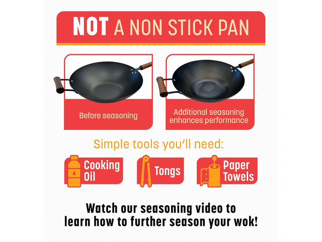 JOYCE CHEN Classic Series 14-Inch Preseasoned Carbon Steel Wok