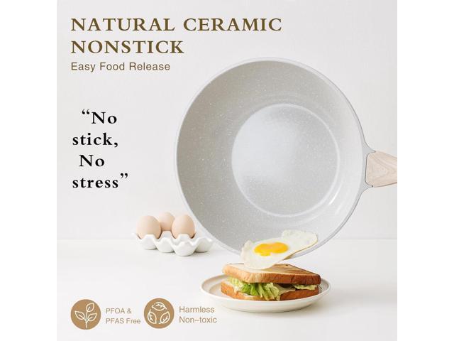 Ceramic Wok Pan, 12 Inch Nonstick Wok with Lid, Healthy Non Toxic Woks & Stir-fry Pans for Cooking, Induction Cookware, PFOA & PFAS Free