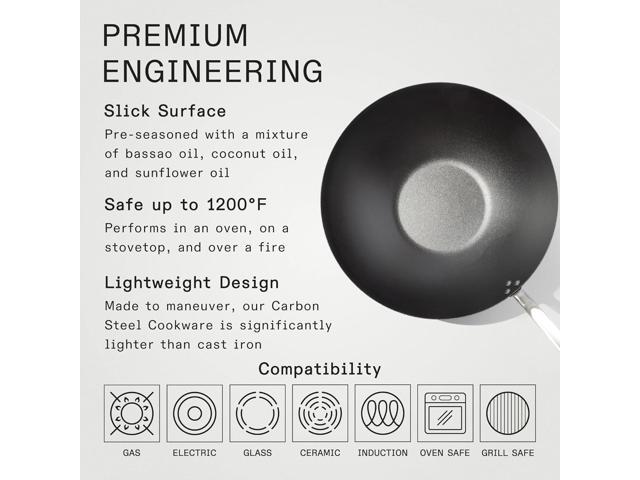 Made In Cookware - 13' Seasoned Carbon Steel Wok - (Like Cast Iron, but Better) - Professional Cookware - Crafted in Sweden - Induction Compatible