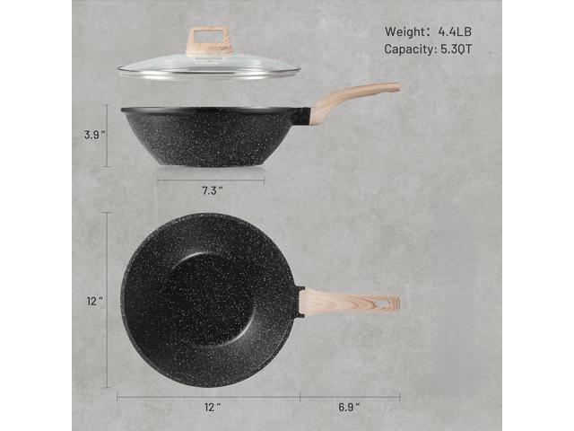 CAROTE Non Stick Wok with Lid 12''/5.3QT Woks & Stir-fry Pans Nonstick Granite Wok Pan Induction Cookware Deep Frying Pan, Compatible with All...