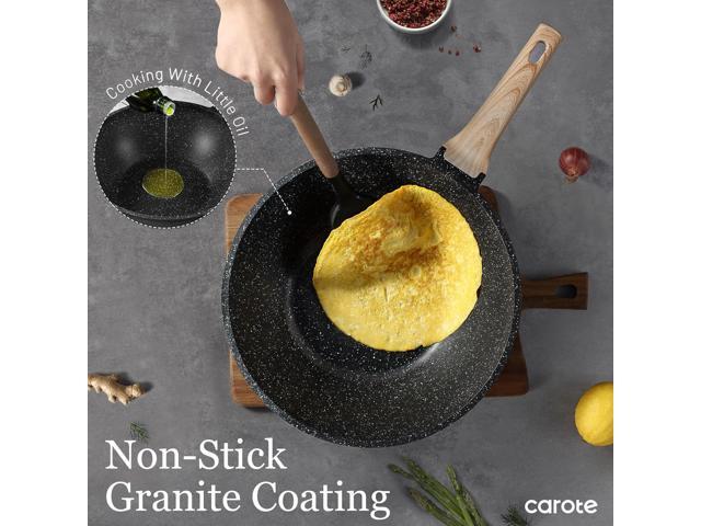 CAROTE Non Stick Wok with Lid 12''/5.3QT Woks & Stir-fry Pans Nonstick Granite Wok Pan Induction Cookware Deep Frying Pan, Compatible with All...