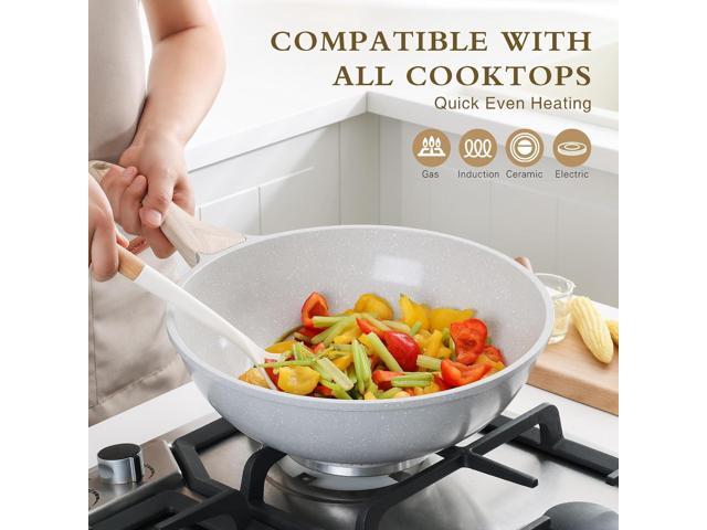 Ceramic Wok Pan, 12 Inch Nonstick Wok with Lid, Healthy Non Toxic Woks & Stir-fry Pans for Cooking, Induction Cookware, PFOA & PFAS Free