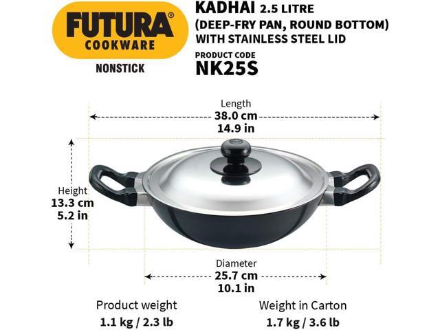 Hawkins Futura Nonstick Kadhai 2.5 L, 26 cm, 3.25 mm with SS lid (Black)