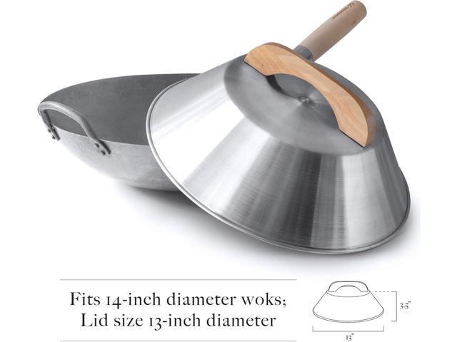 Mammafong Aluminum Wok Cover for 14' Hand Hammered Wok, 13 inch Flat Wok Lid