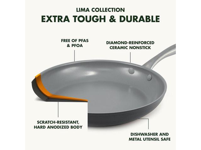 GreenPan Lima Hard Anodized Healthy Ceramic Nonstick 12.5' Wok pan with Helper Handle, PFAS-Free, Oven Safe, Gray