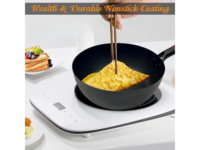 Frying Pan with Lid Skillet Nonstick 10 inch Carbon Steel Wok Pan Woks and Stir Fry Pans for Electric,Induction and Gas Stoves
