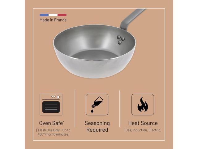 De Buyer MINERAL B Carbon Steel Country Fry Pan - 11 Diameter, 7.7 Cooking Surface - Ideal for Sauteing, Simmering, Deep Frying & Stir Frying -...