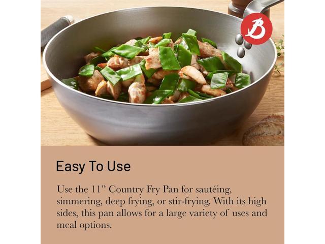 De Buyer MINERAL B Carbon Steel Country Fry Pan - 11 Diameter, 7.7 Cooking Surface - Ideal for Sauteing, Simmering, Deep Frying & Stir Frying -...