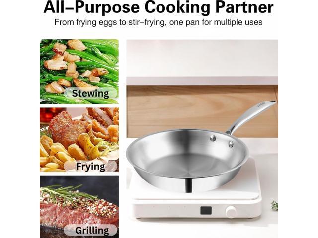 Vinod Platinum Triply Stainless Steel Frypan 24 cm 2.5 mm Thick Steel Pan Scratch Resistant, Non Toxic Induction & Gas Friendly, Heavy...