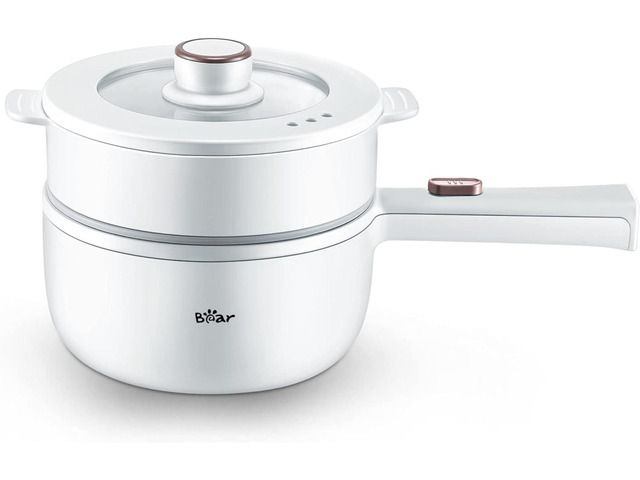 Bear Hot Pot Electric with Steamer, 1.6L Rapid Noodles Cooker, Mini Pot, Non-Stick Frying Pan for Steak, Ramen, Egg, Oatmeal, Soup with Power...